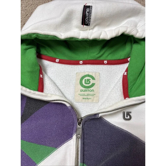 Burton Hoodie Full Zip Up Sweatshirt White Embroidered Mens Men’s Medium - Picture 8 of 11